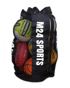 Ball bag with different sports balls inside. 